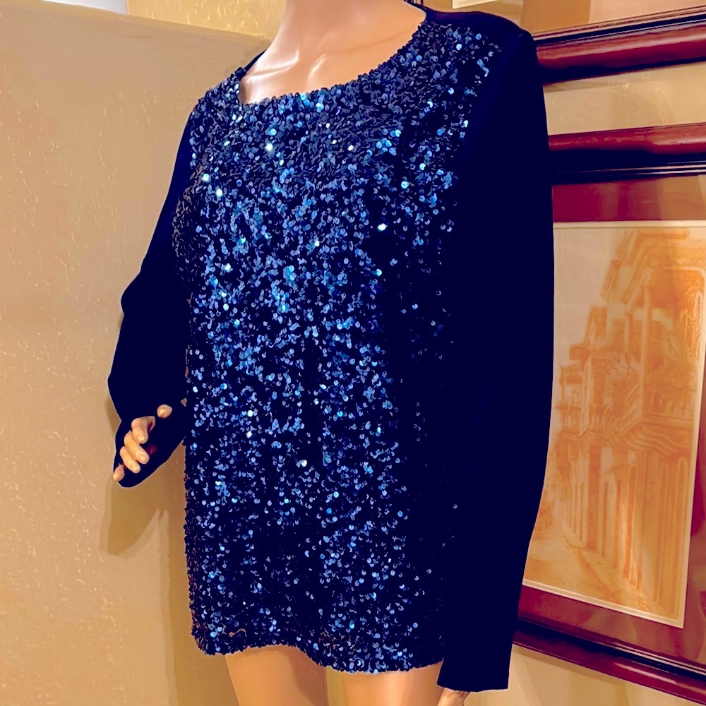 Talbots Blue Sequin Tunic Top sz XL